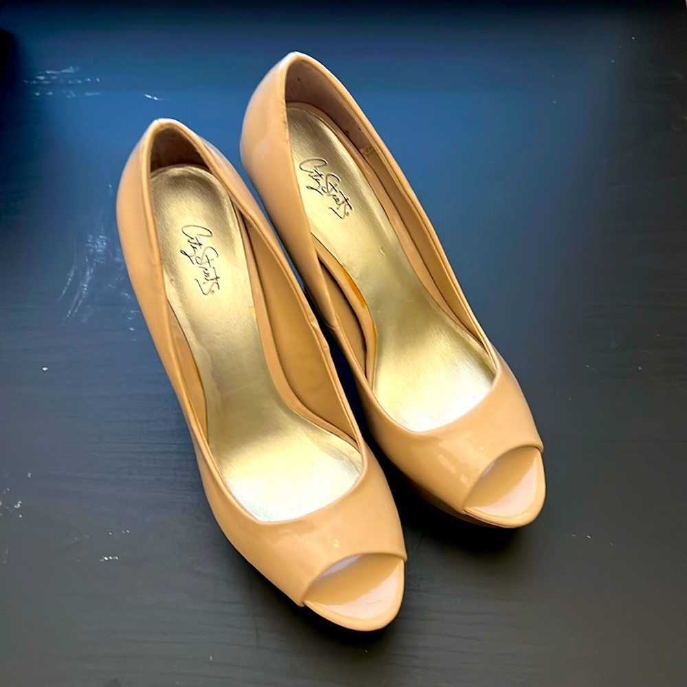Nude patent 5 inch heels